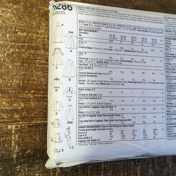 Simplicity Sewing Pattern Mens/Womens Medieval Costume Jester Queen King UNCUT - Picture 3 of 3